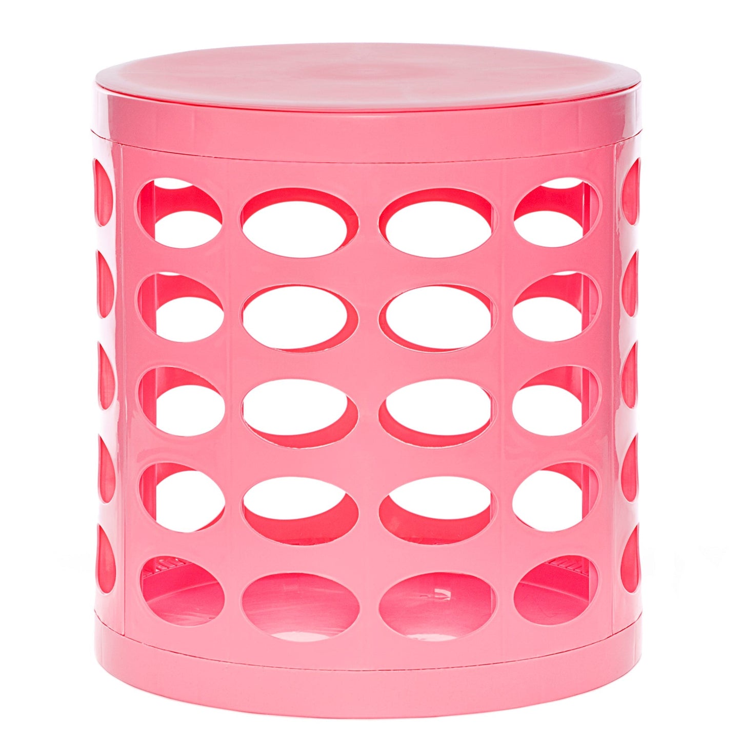 Otto Storage Stool | Round Plastic Storage Ottoman with Oval Perforated Pattern