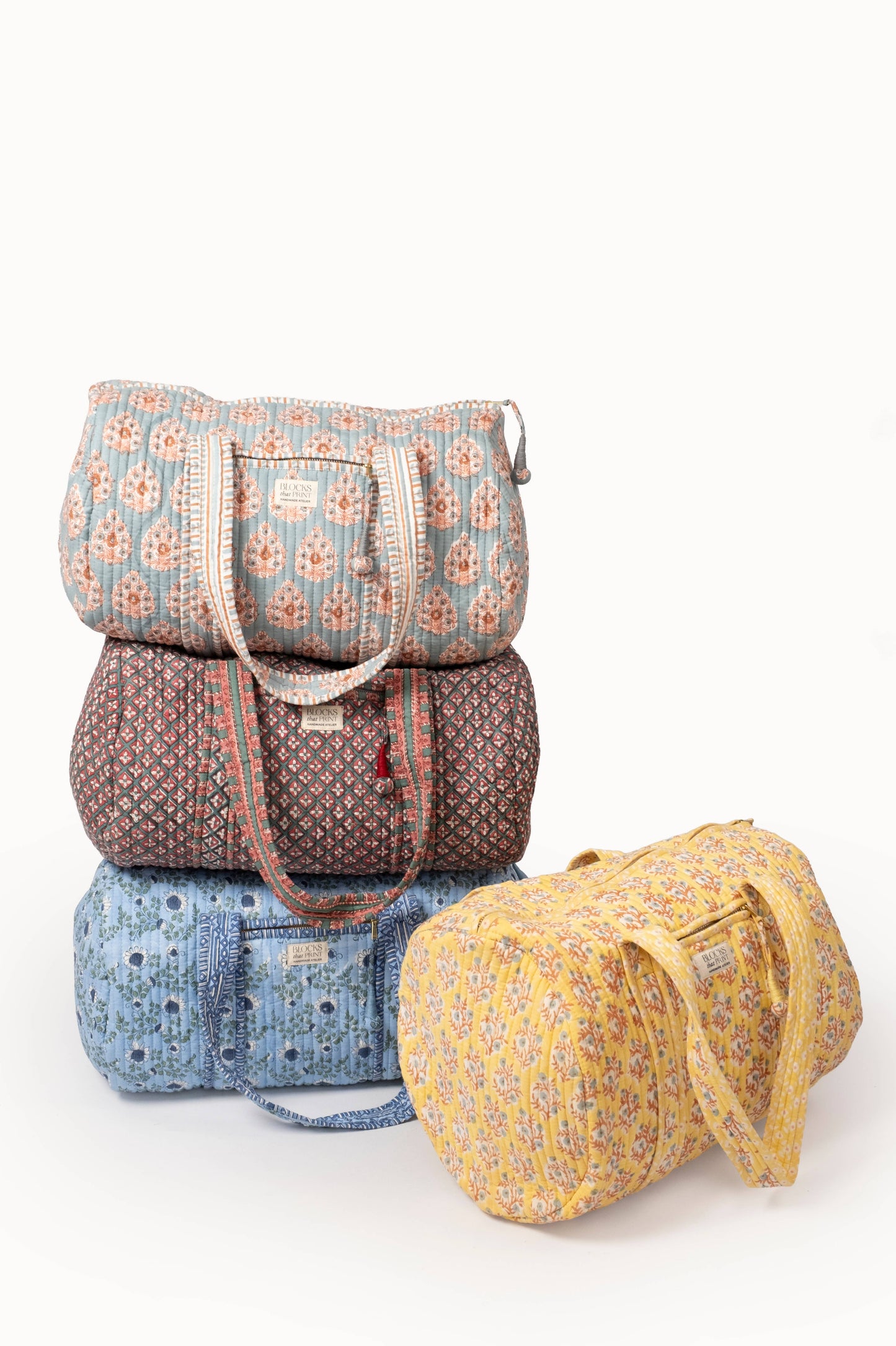 Sunwashed Mogra Block Print Quilted Duffle Bag