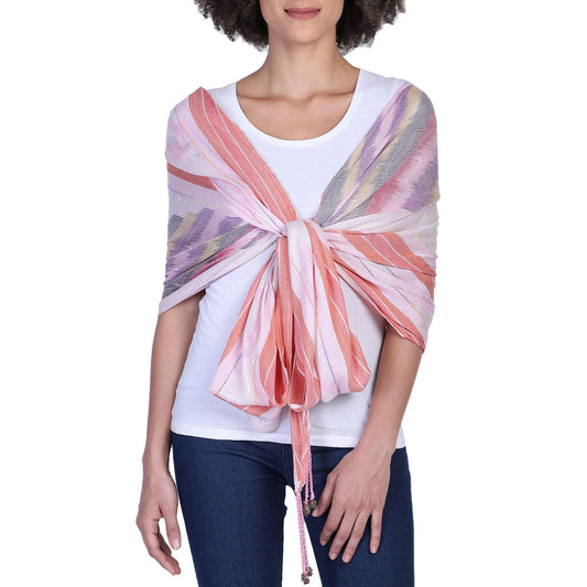 Shimmer Stripe Tassel Scarf - Pink