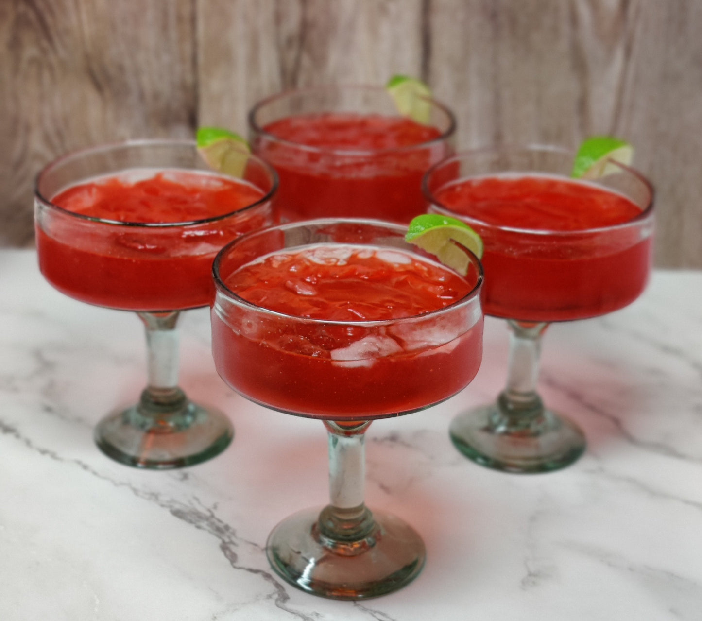 Set of 4 Natural Clear Hand Blown Margarita Glasses