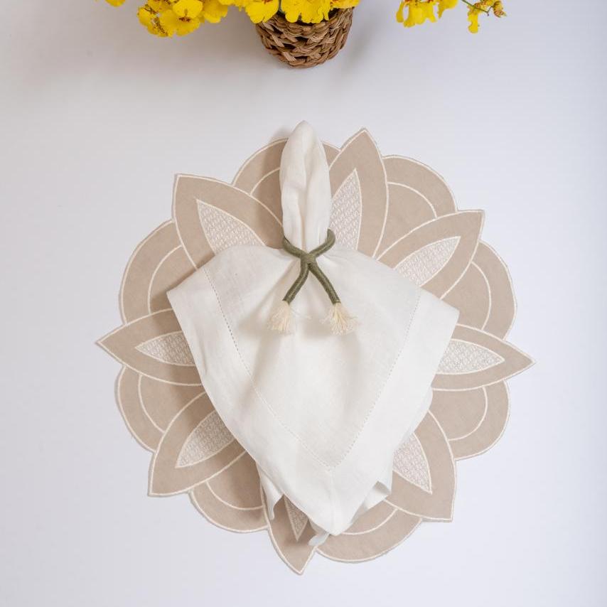 Beige Flower Linen Placemat