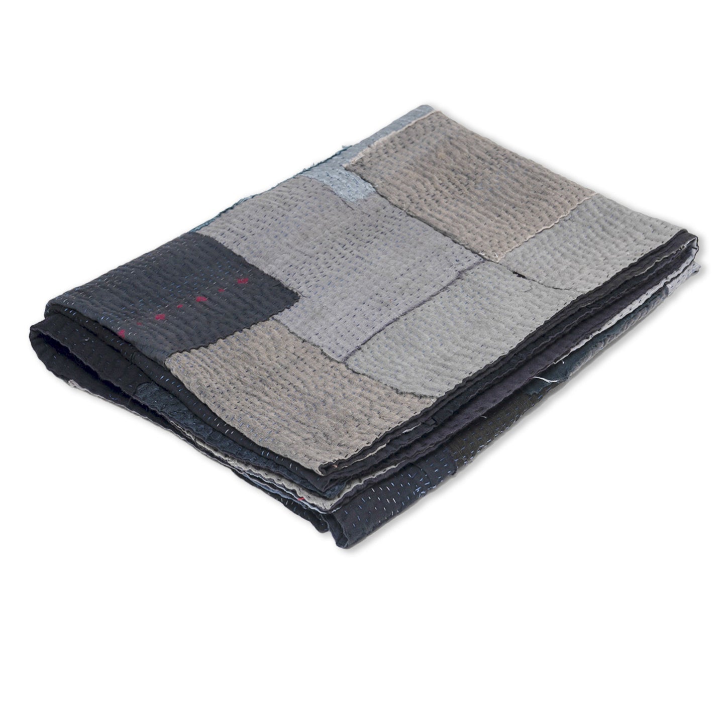 Landscape Fray Patch Handmade Vintage Kantha Throw - Black