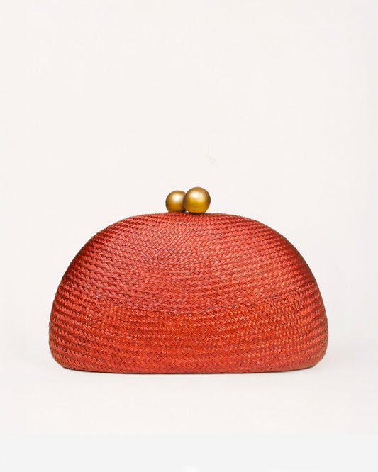 THE HELENA — Rust Woven Straw Clutch with Gold Ball Clasp