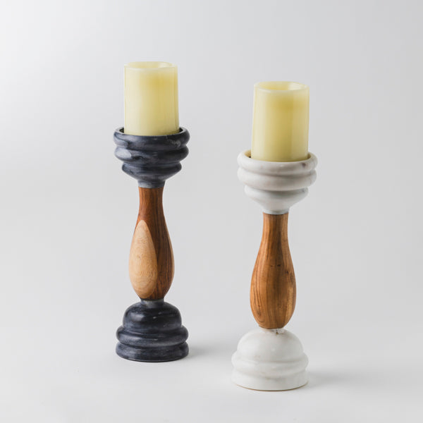 Signature Marble & Wood Pillar Candleholder