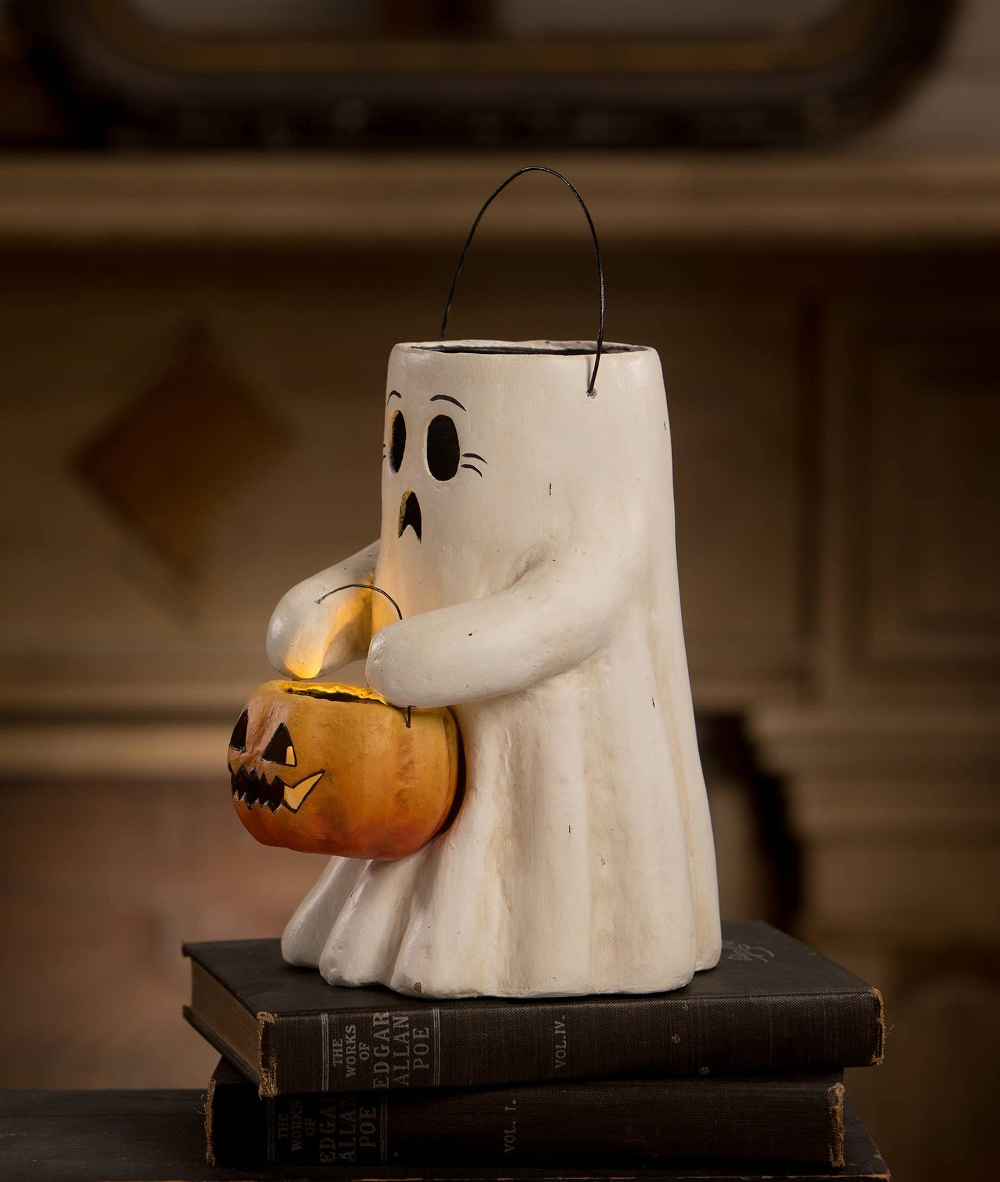 Scaredy Boo With Pumpkin Bucket Paper Mache - Osadia Concept Store