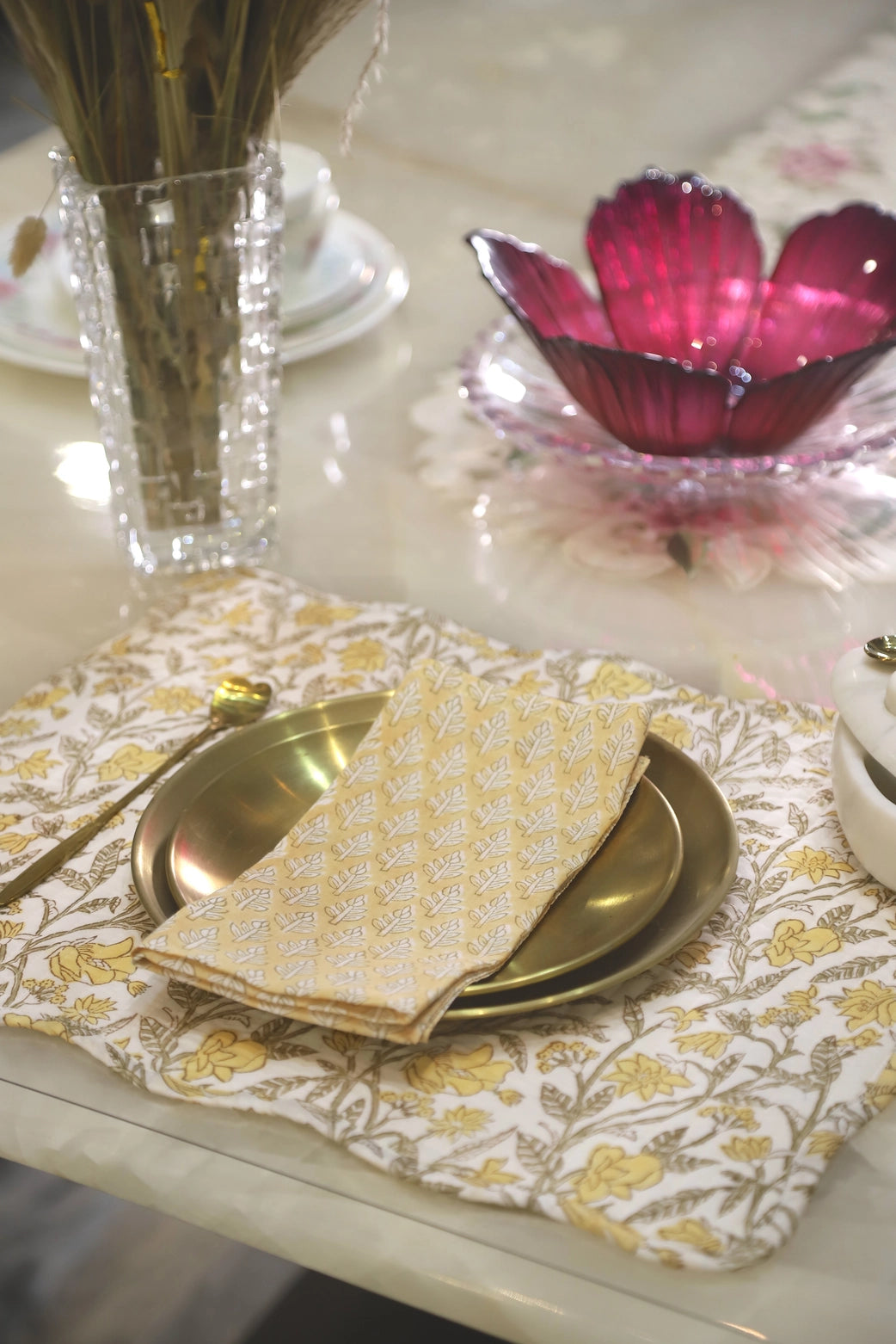 S/2 Amaltas Block Print Quilted Reversible Placemats