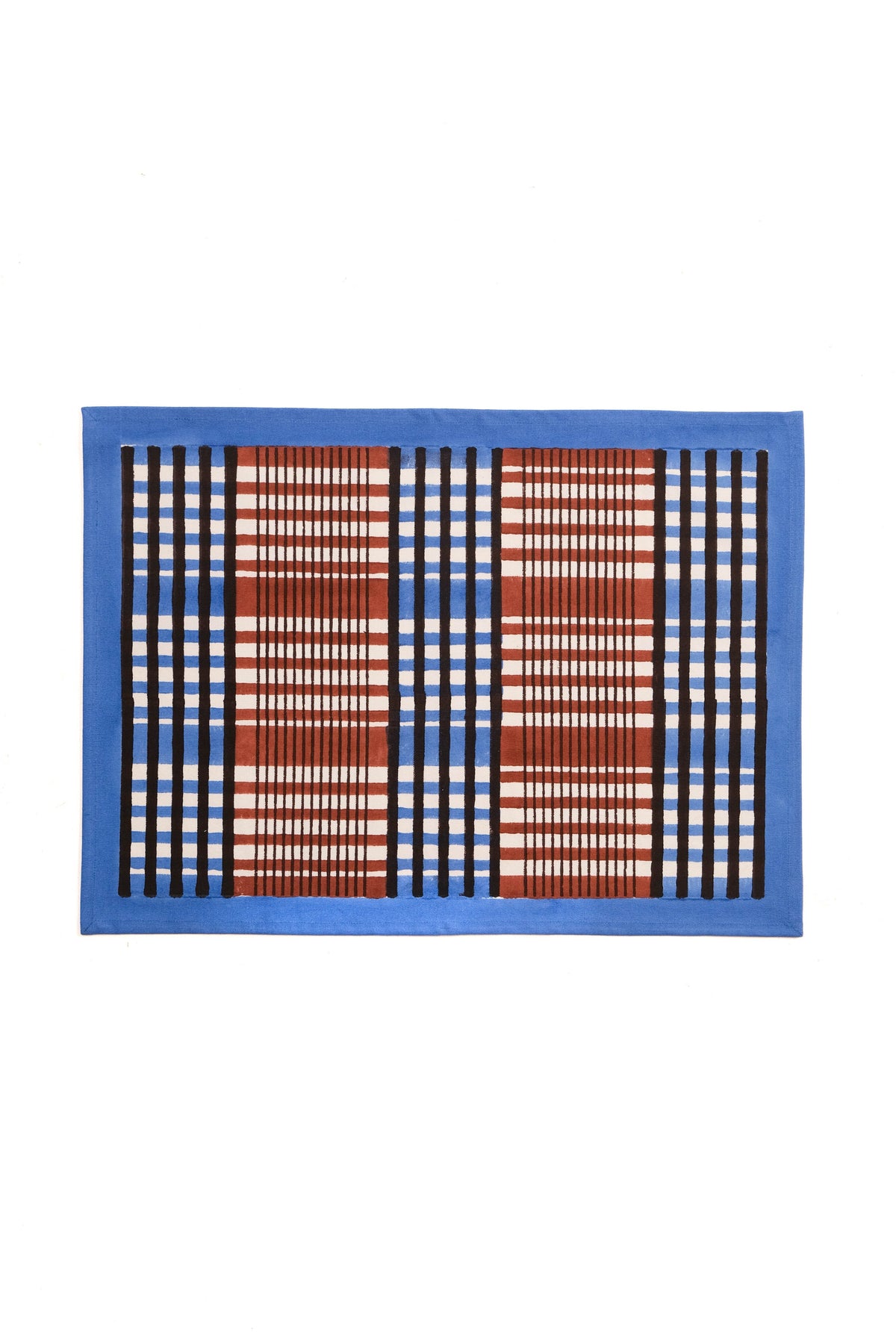 Shetland Plaid Blockprint Placemat in Brown and Blue, Set of 2