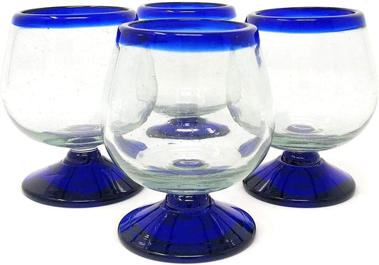 Cobalt Blue Rim Cognac Snifter Tequila Glasses - Set of 4