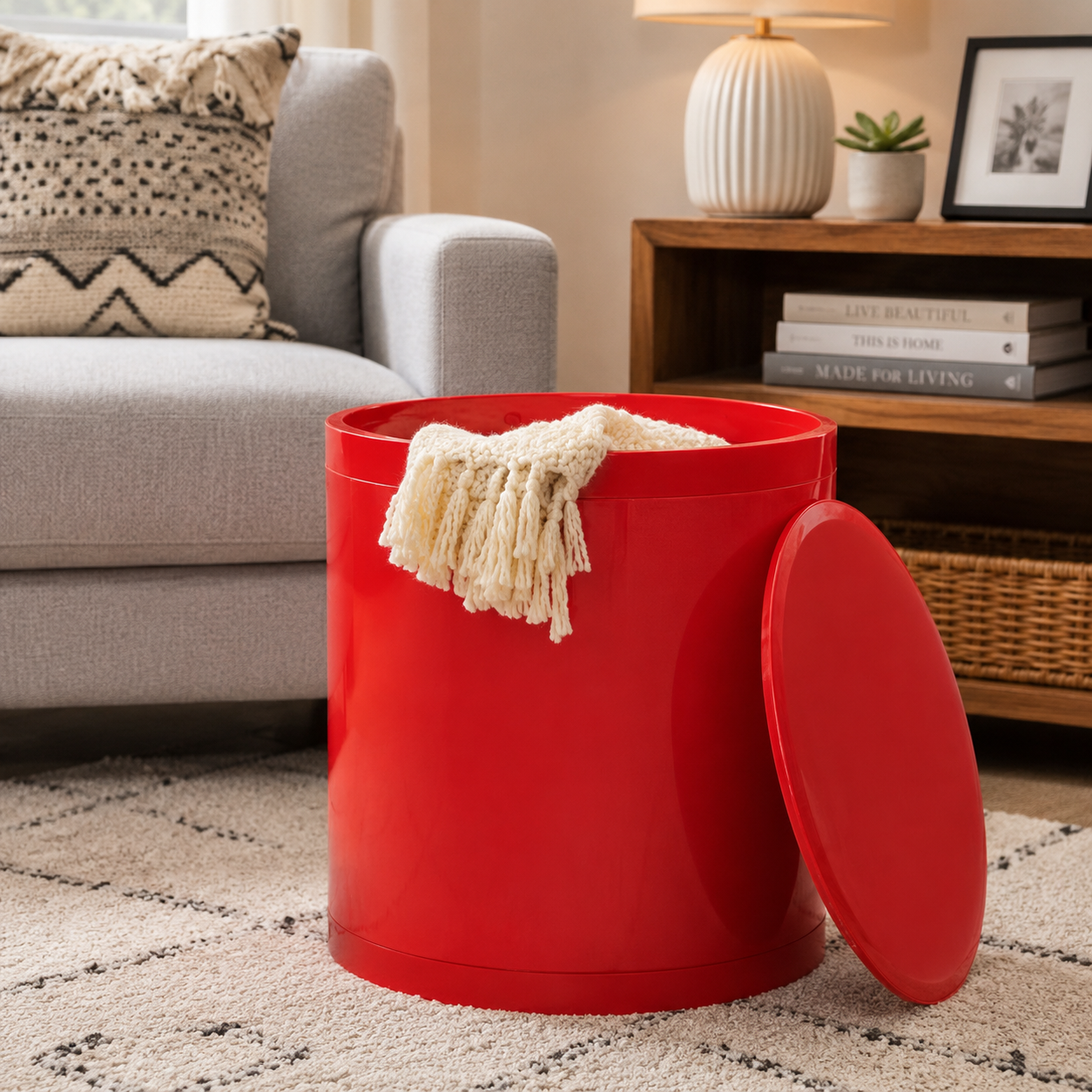 Otto Storage Stool | Round Plastic Storage Ottoman Solid
