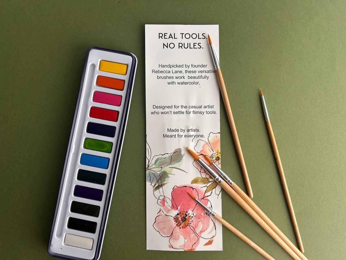 Round Watercolor Brush Set for Adults, 5 Brushes Sizes 0-8