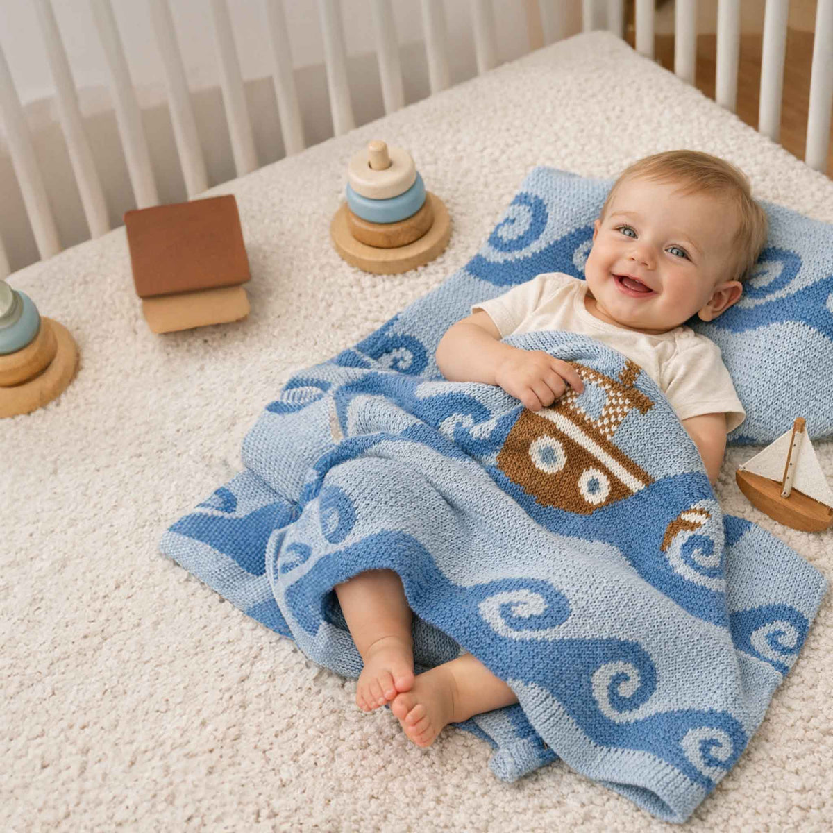 Baby Boats - Cotton Knit Coastal Blanket