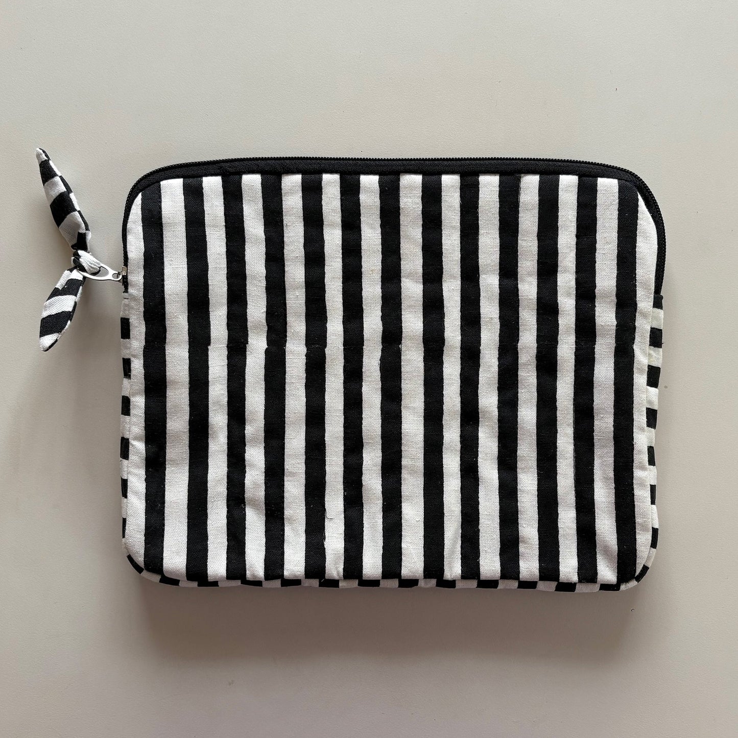 Quilted Cotton Tablet Sleeve + Hand Block Printed Stripes