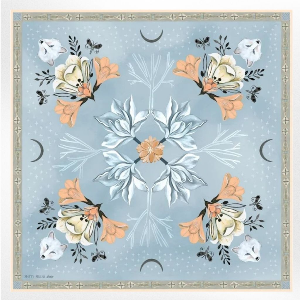 100% Silk Scarf: Tundra - Arctic Animal Floral Pattern