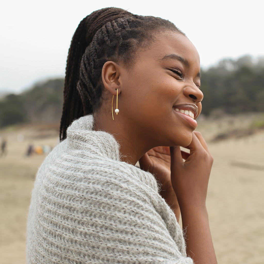 Two-Tone Freshwater Pearl Hook Earrings