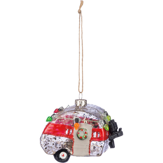 Retro Canned Ham Shasta Camper Blown Glass Ornament