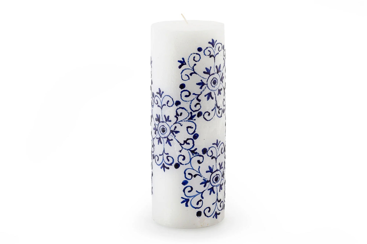 Henna Blue on White Painted Candles