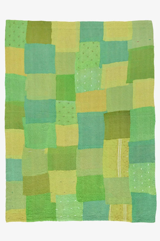 Mosaic Fray Patch Vintage Kantha Throw - Lime Green