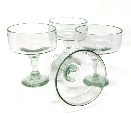 Set of 4 Natural Clear Hand Blown Margarita Glasses