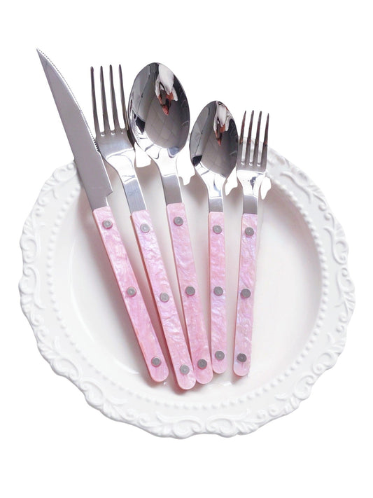 S/10 Salt Lake Flatware, Modern Elegant Pink Cutlery Silverware Set