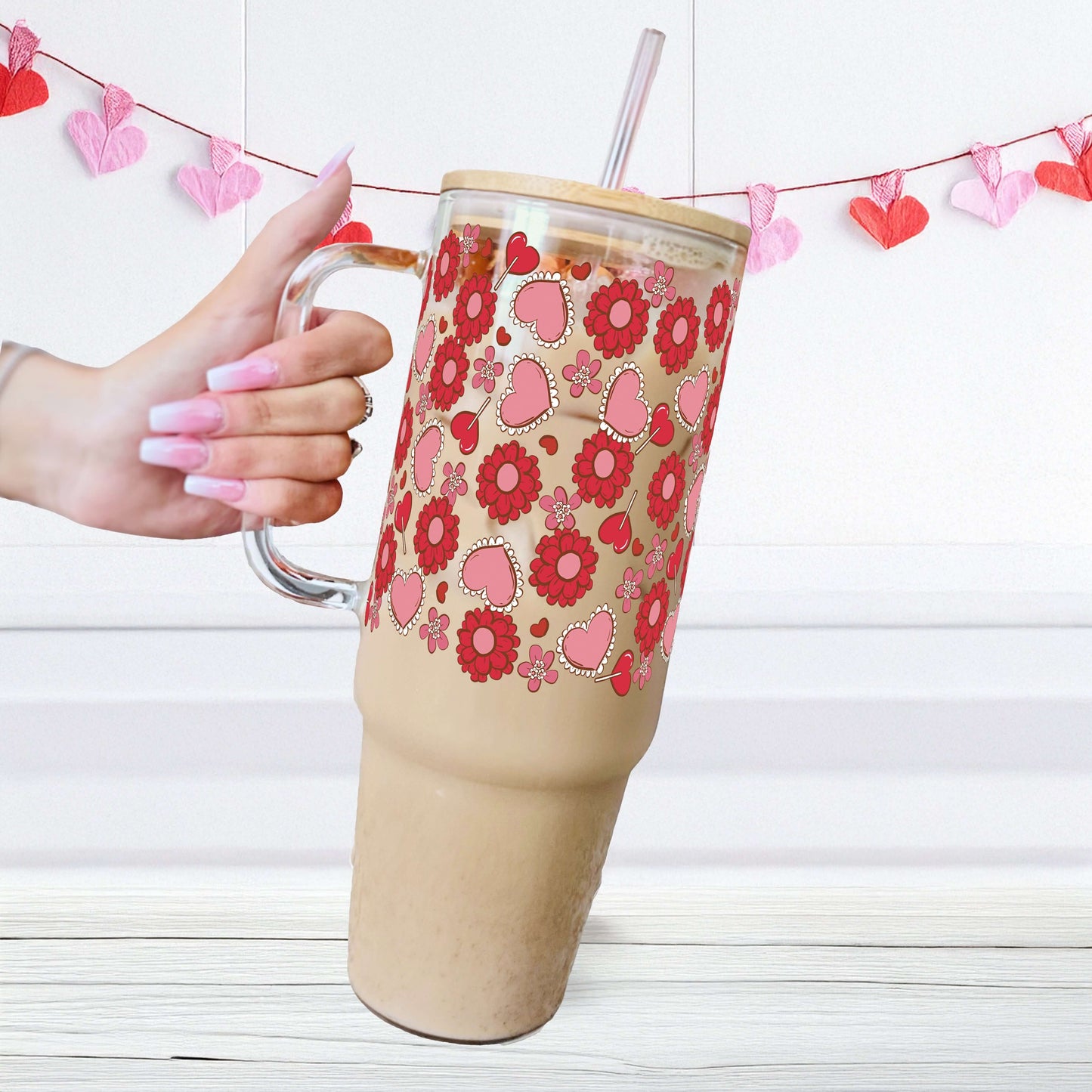 Valentine's Day Flowers and Candy Tumbler With Lid and Straw