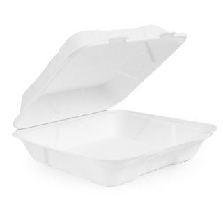 Vegware 10 in Bagasse Clamshell, Compostable Hinged Takeaway Box (QTY 200), SKU B027