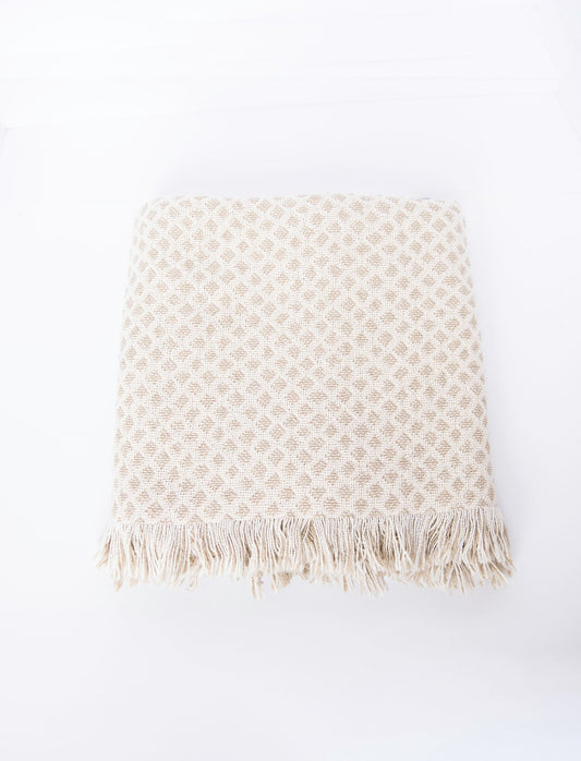 Cream and Beige Diamond Jacquard Woven Throw