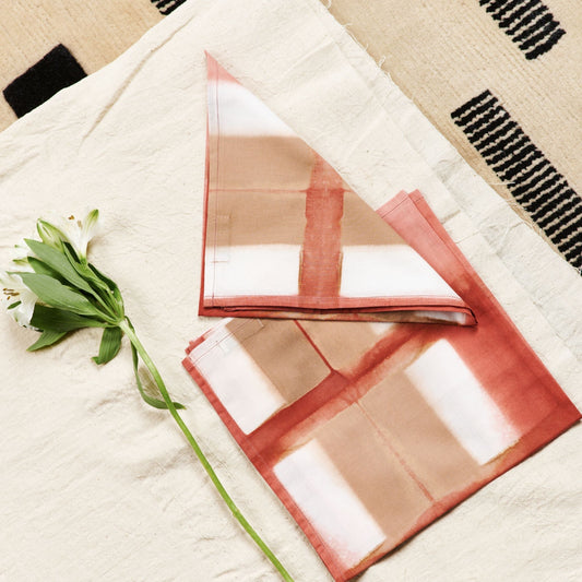 Chowk Red Cotton Hand Clamp Dye Artisanal Table Napkin ( set of 4 )