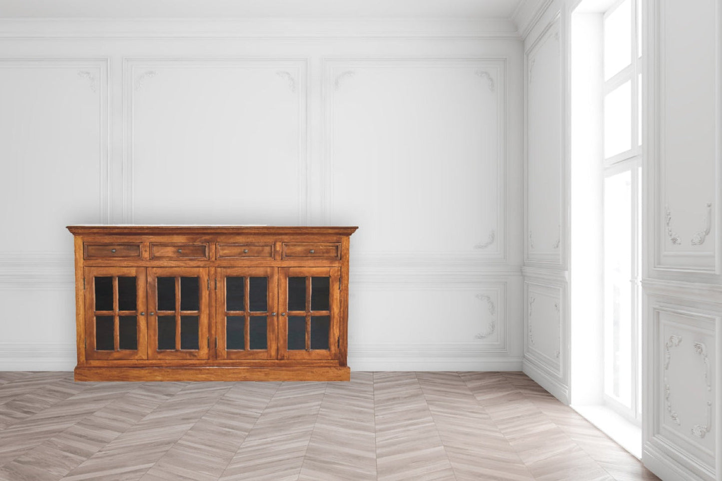 Solid Wood Large Glazed Sideboard