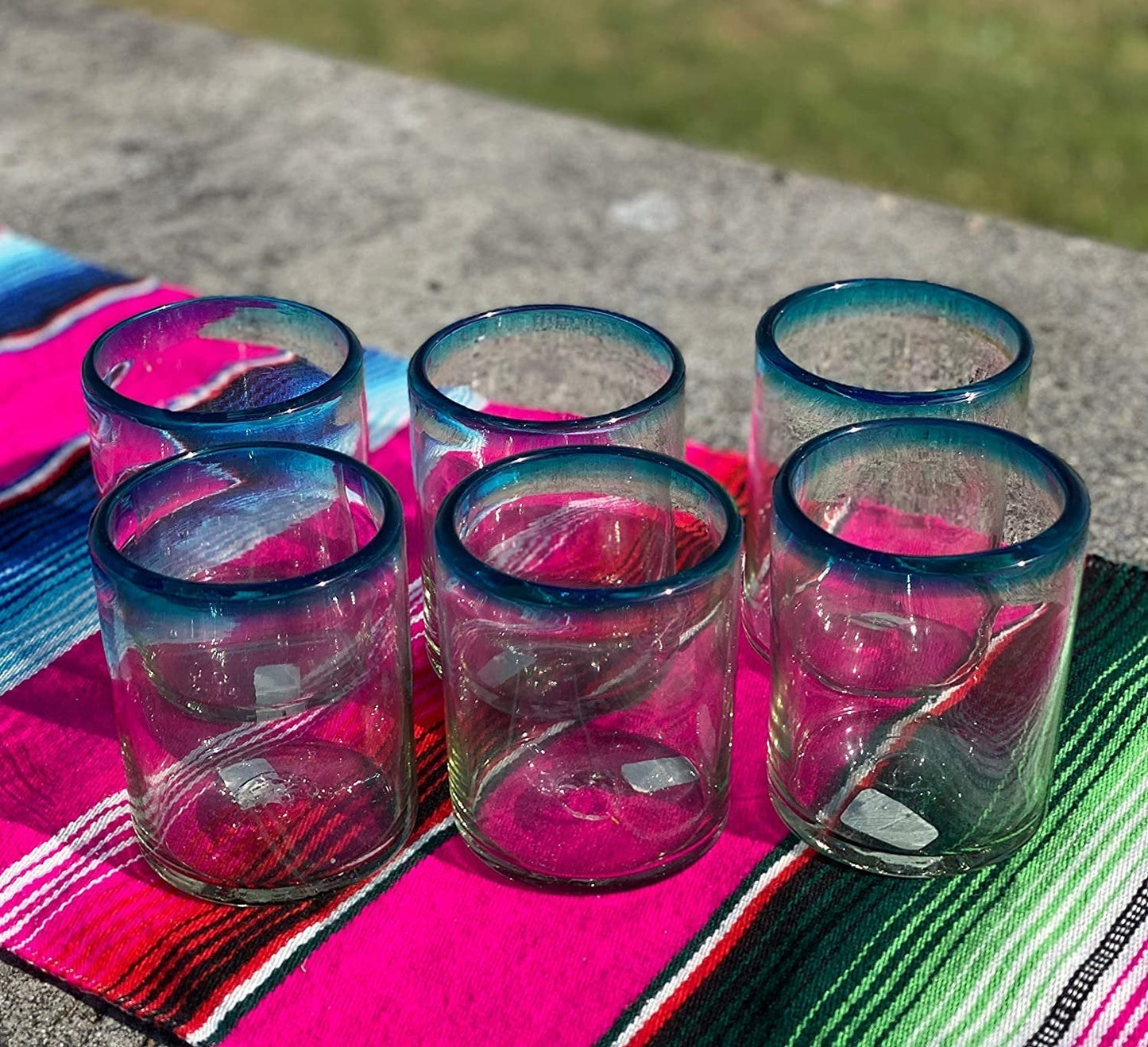 Aqua Rim Tumbler Glasses - Set of 6