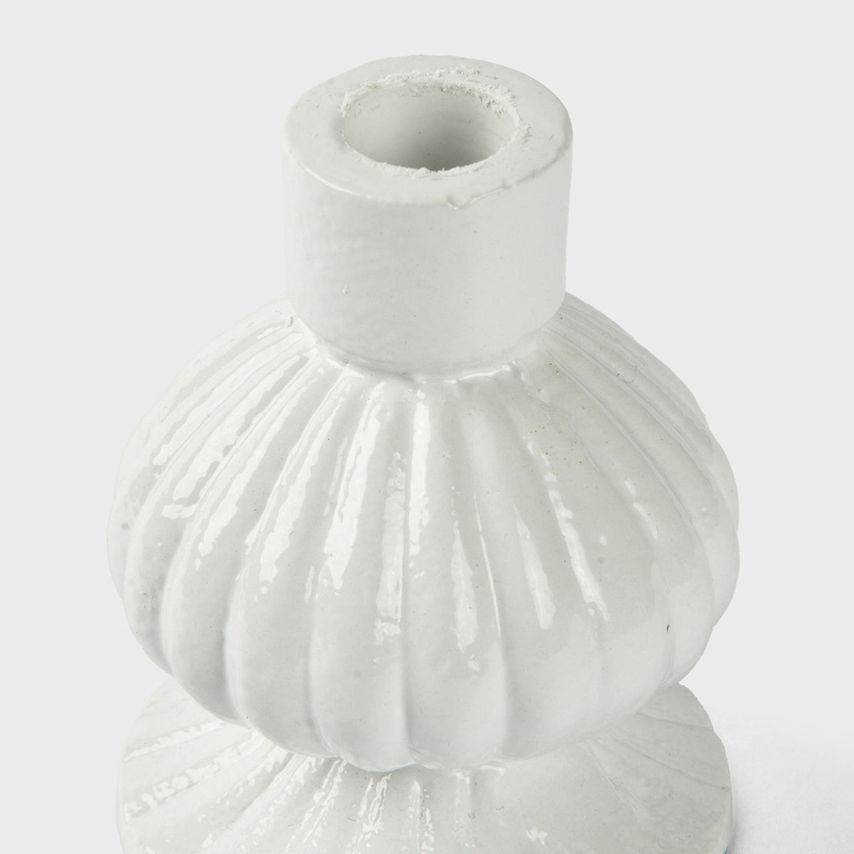 S/2 Sculpted Aluminum White Candlesticks
