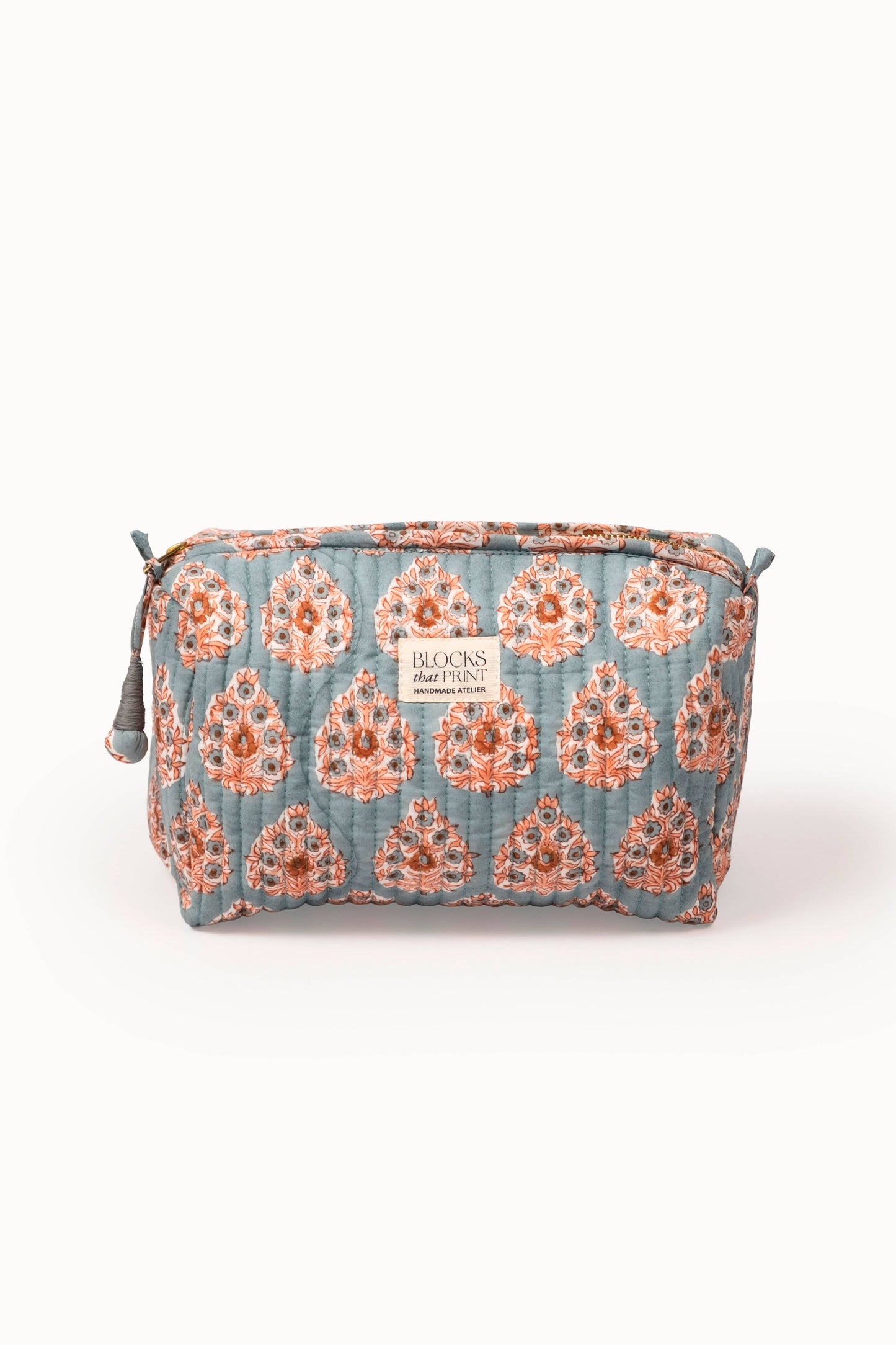 Large Block Print Quilted Travel Pouch - Terracotta Buta