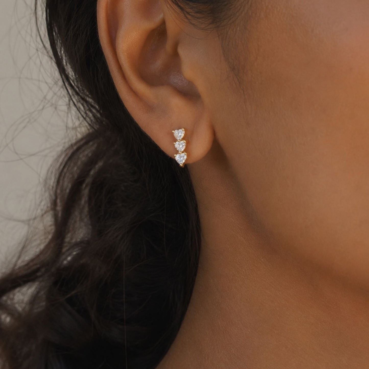 Story of Three Hearts Vertical Climber Lab Grown Earrings
