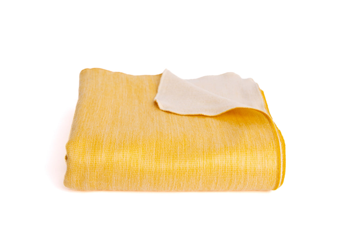 Reversible Alpaca Throw Blanket Handwoven From Ecuador - Daffodil & White - Kani Collection