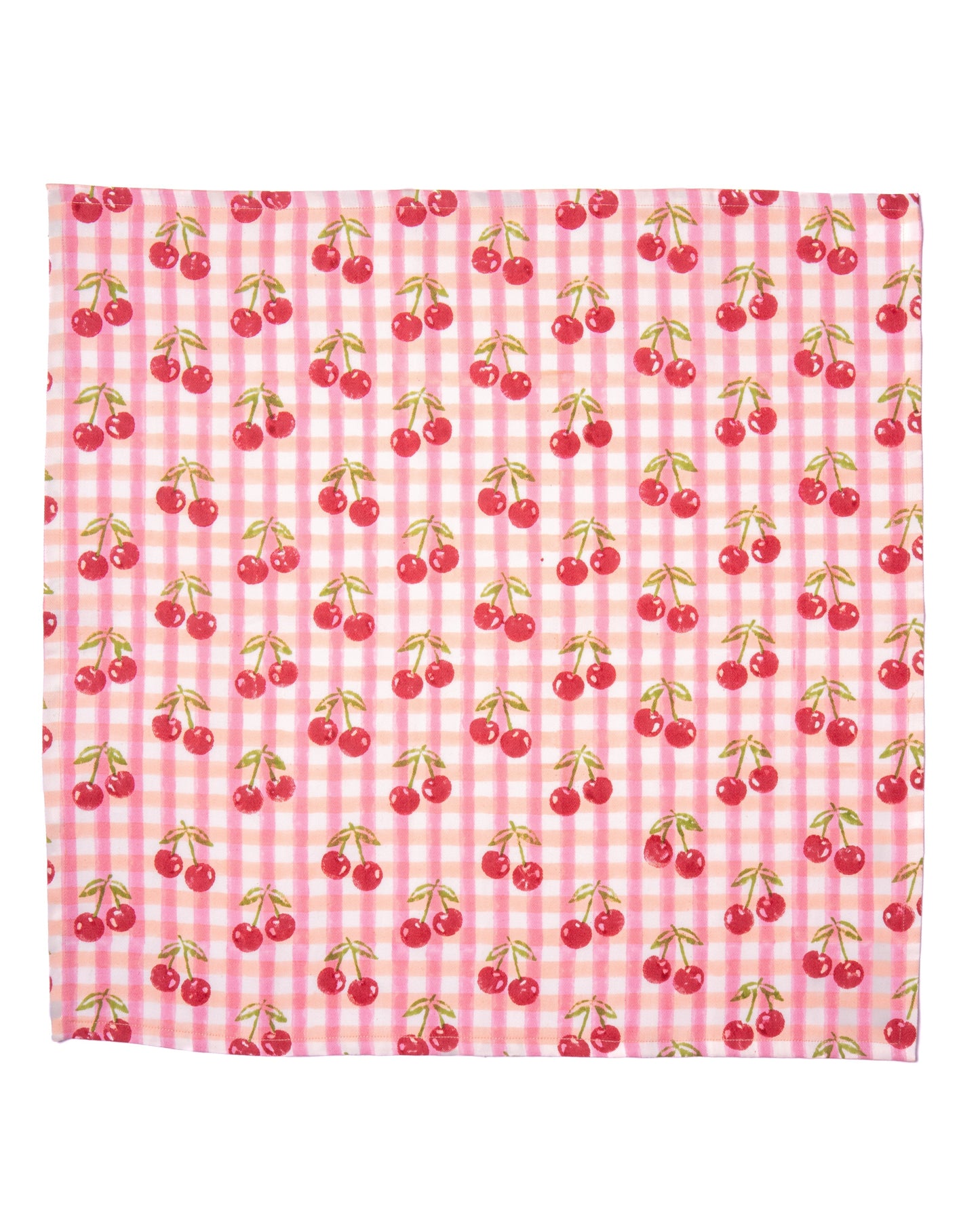 Cherry Blockprint Napkins in Red Gingham, Set of 4