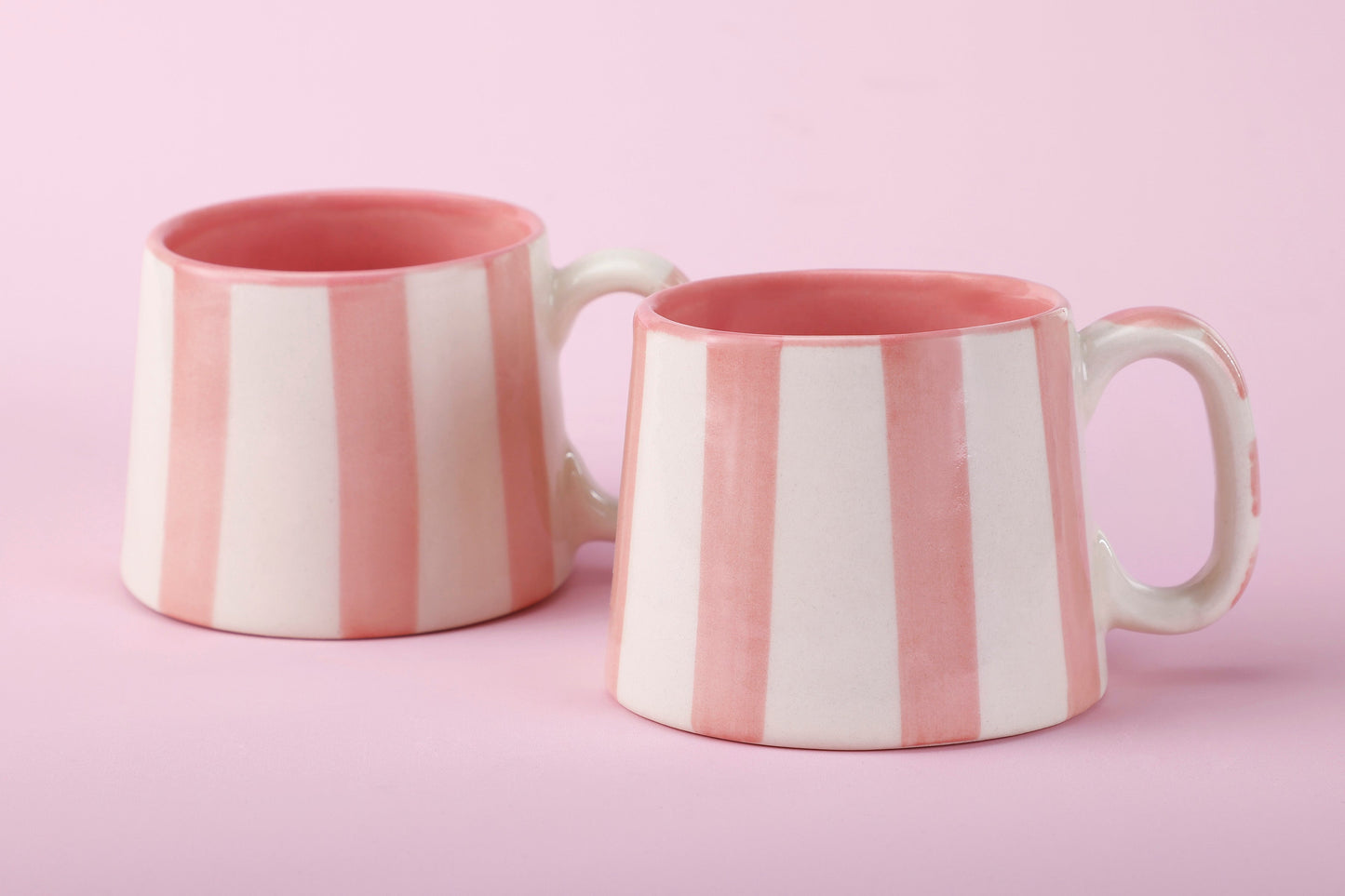 Ceramic Pink Stripe  Coffee cup- 220ml - 3.5 x 2.5 Inches (Set of 2)