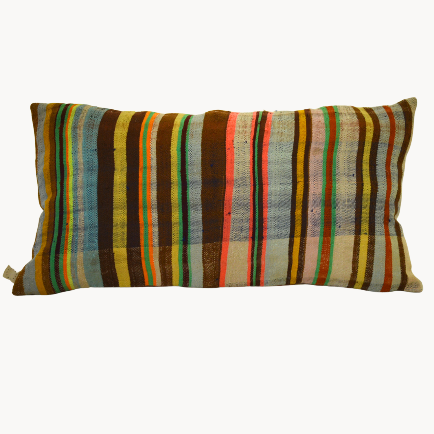 Handwoven Pillow with Brown and Chartreuse Stripes - Osadia Concept Store