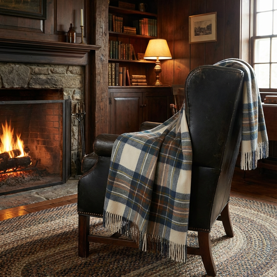 Highland Tartan Tweed Merino Wool Throw - Muted Blue Stewart