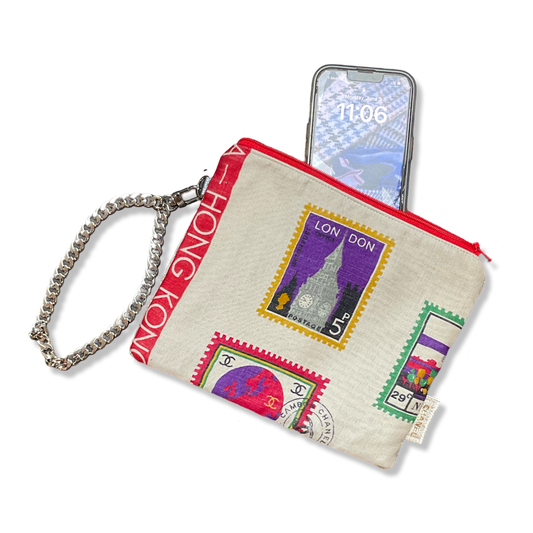 Stamps of the World Vintage Cashmere & Silk Scarf Wristlet Grand Bag