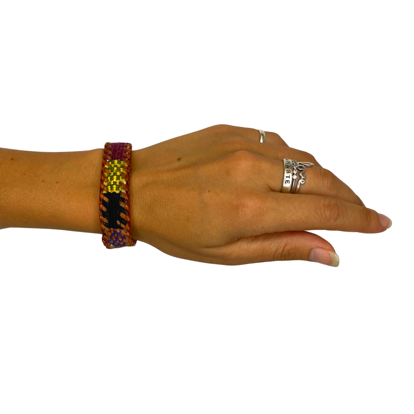 Chula Handmade Fabric & Leather Snap-on Bracelet - Guatemala