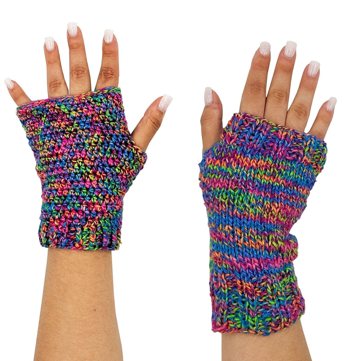 Colorful Fingerless Mitts Knitting and Crochet Pattern