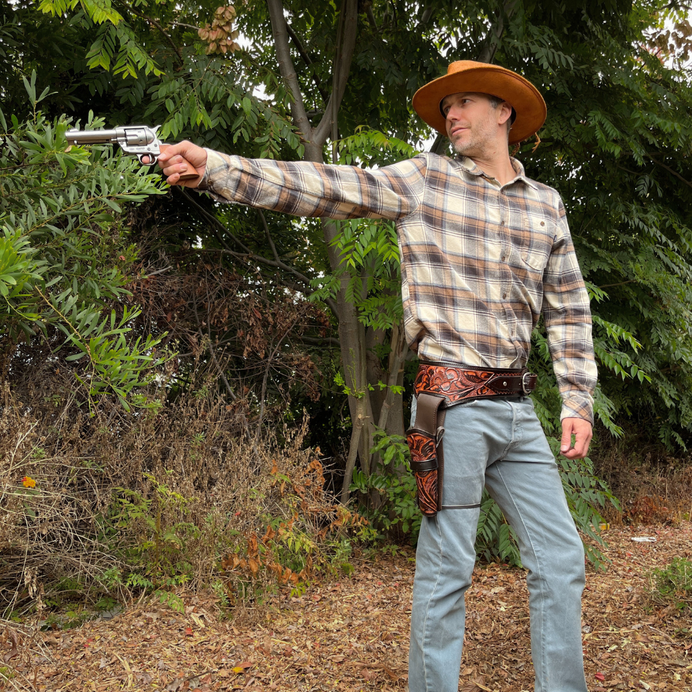 22 Caliber Western Leather Holster Belt - Brown - Osadia Concept Store