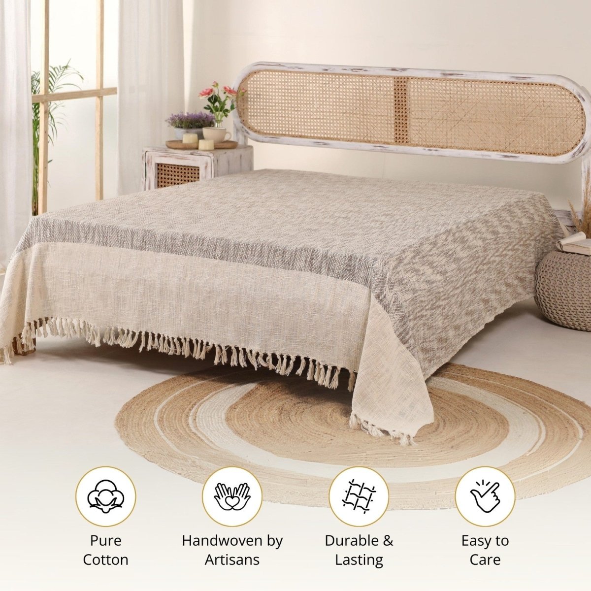 Earthy Brown Cotton Bed Cover (92'' x 102'')