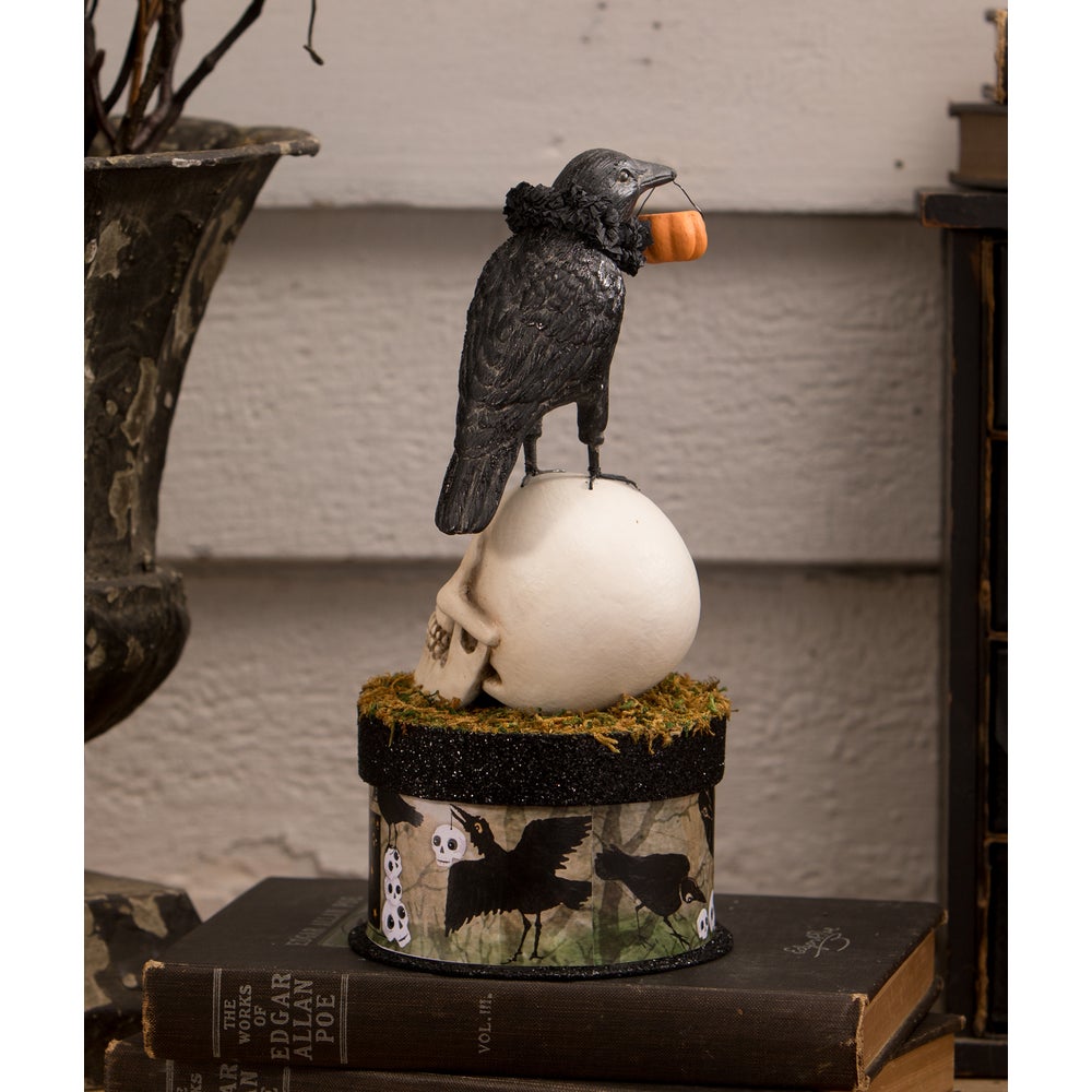 Crow and Skull on Box by Bethany Lowe Designs - Osadia Concept Store