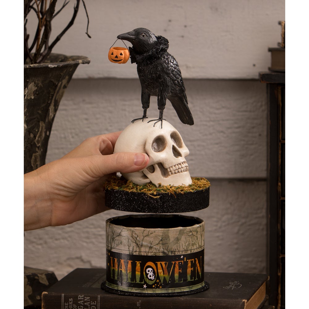 Crow and Skull on Box by Bethany Lowe Designs - Osadia Concept Store