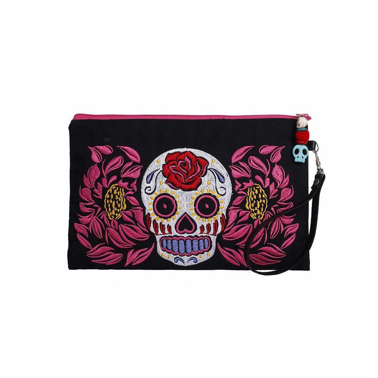 Culturas Embroidered Sugar Skull Wristlet - Thailand