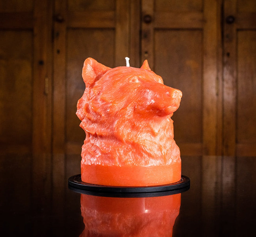 Orange Flame Wolf Head Candle