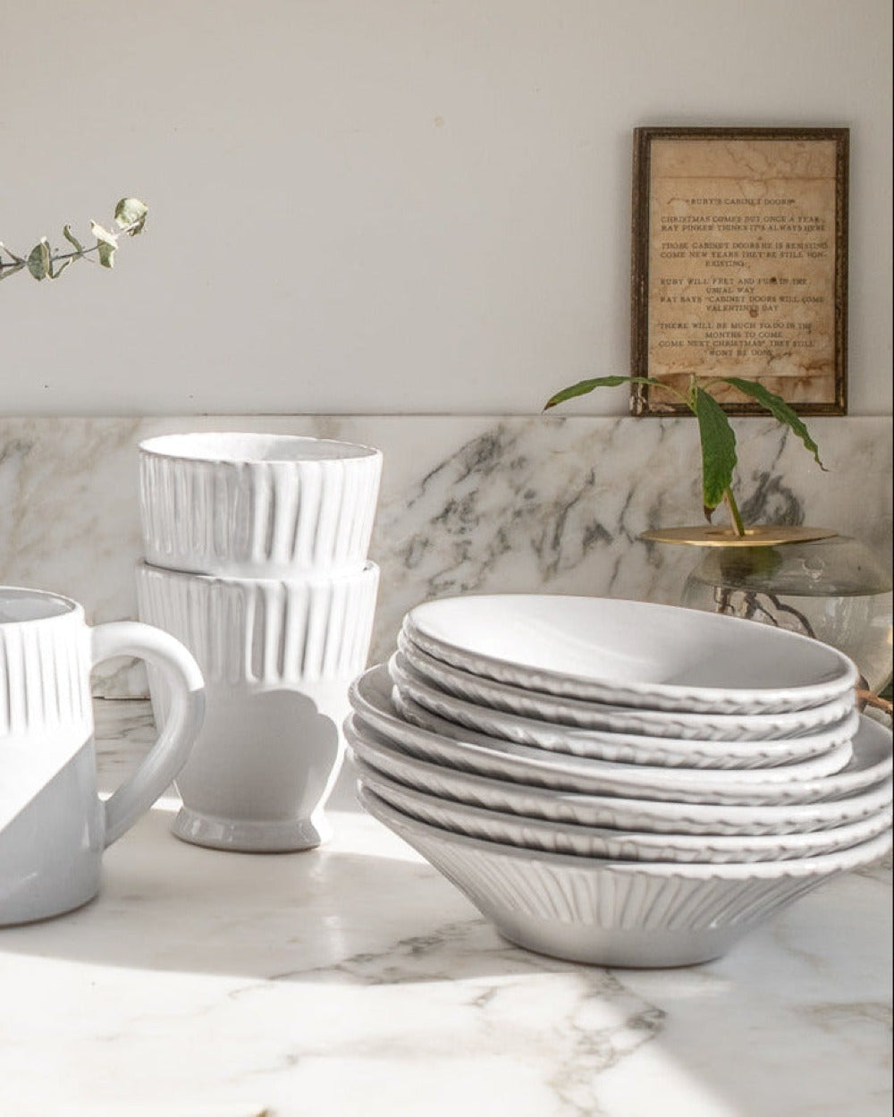 Milk White Lines Coupelle - Set of 4