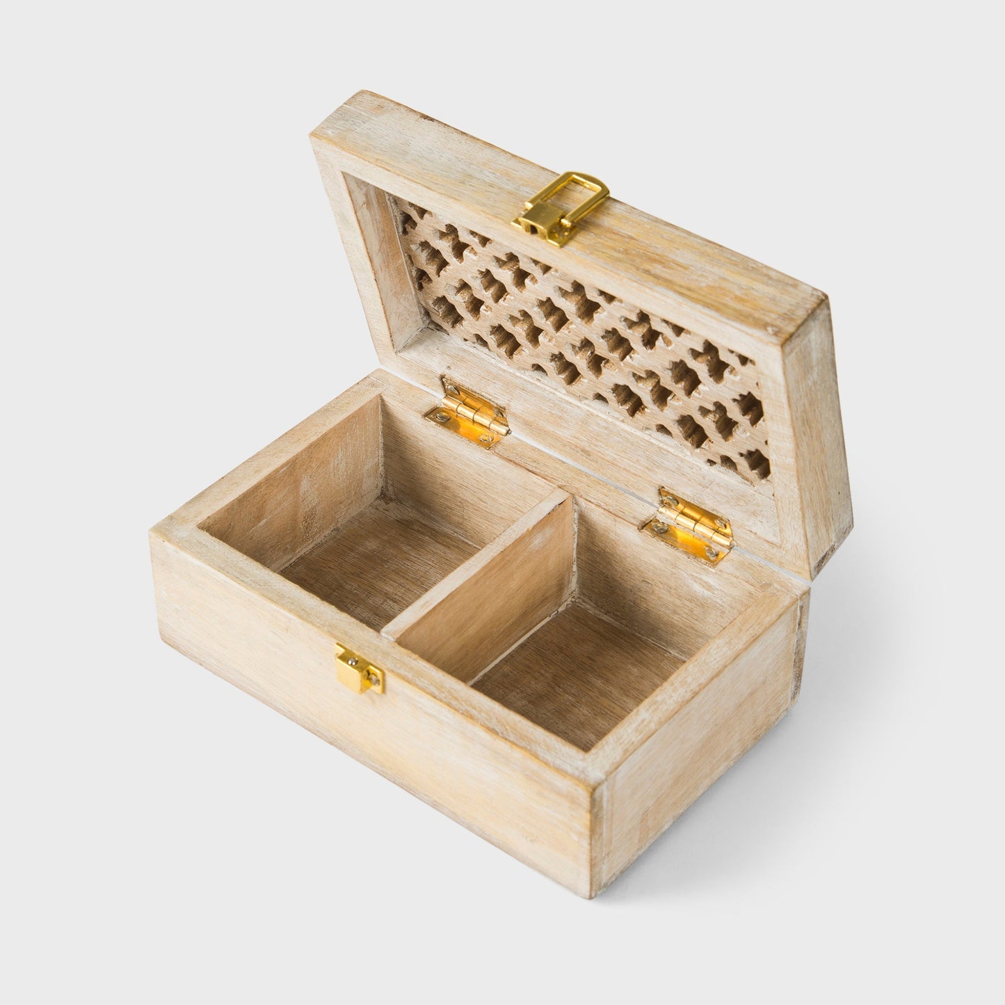 Mango Wood Trellis Keepsake Box with Compartments, Whitewash