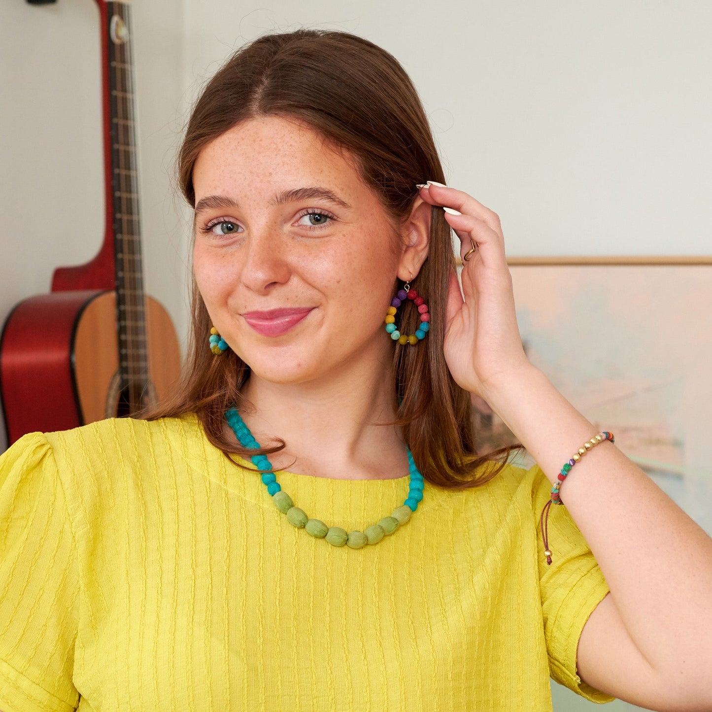 Kantha Couplet Necklace | Teal/Celery