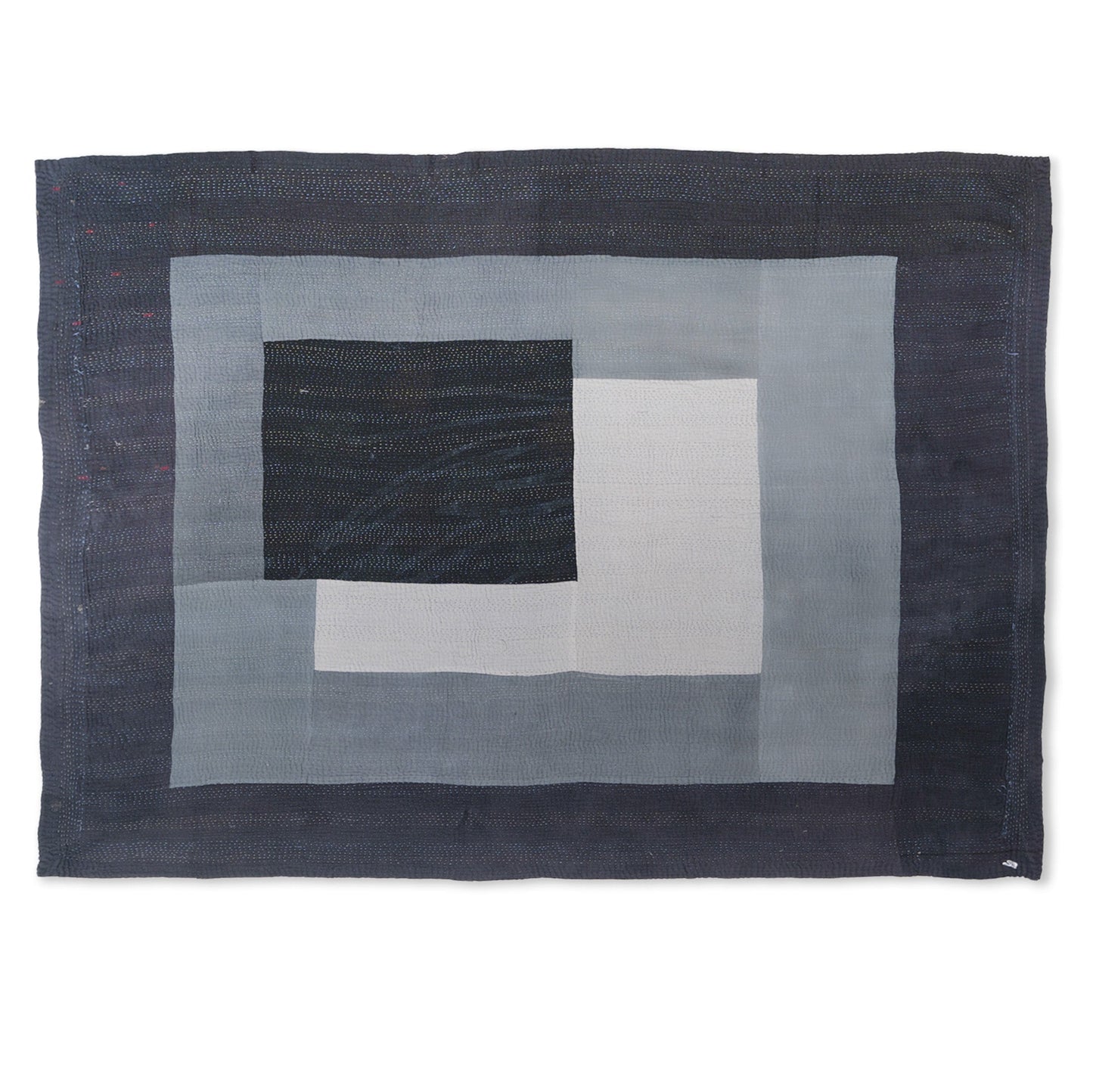 Landscape Fray Patch Handmade Vintage Kantha Throw - Black